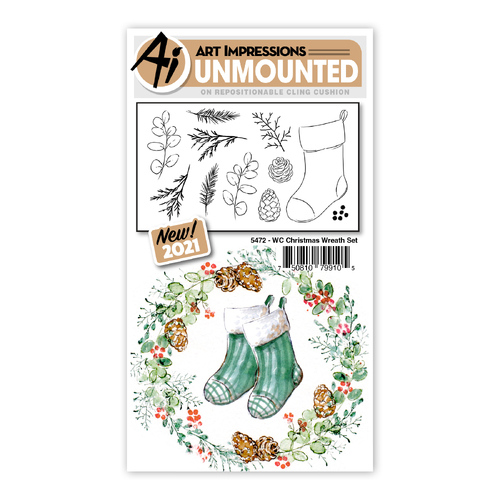 Art Impressions Watercolours Christmas Wreath Stamp Set
