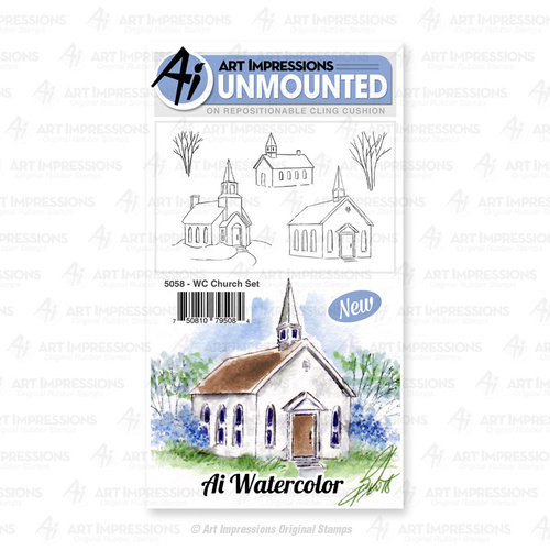 Art Impressions Watercolours Cling Stamp Church