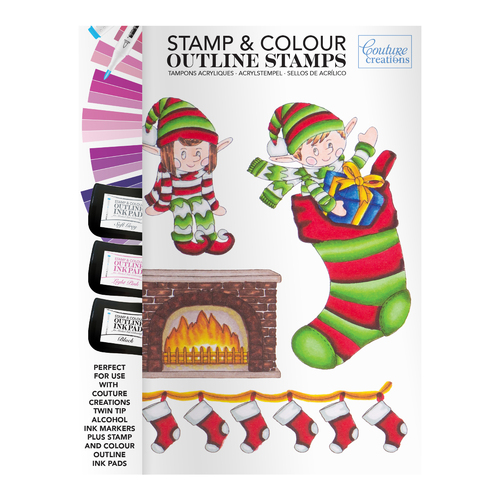 Couture Creations Elves and Stockings Stamp & Colour Outline Stamp