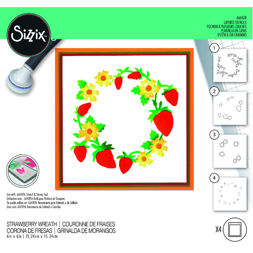 Sizzix Layered Stencils 4PK Strawberry Wreath by Jennifer Ogborn