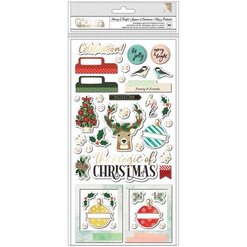 Vicki Boutin Merry & Bright Phrases & Icons Chipboard Thickers Stickers
