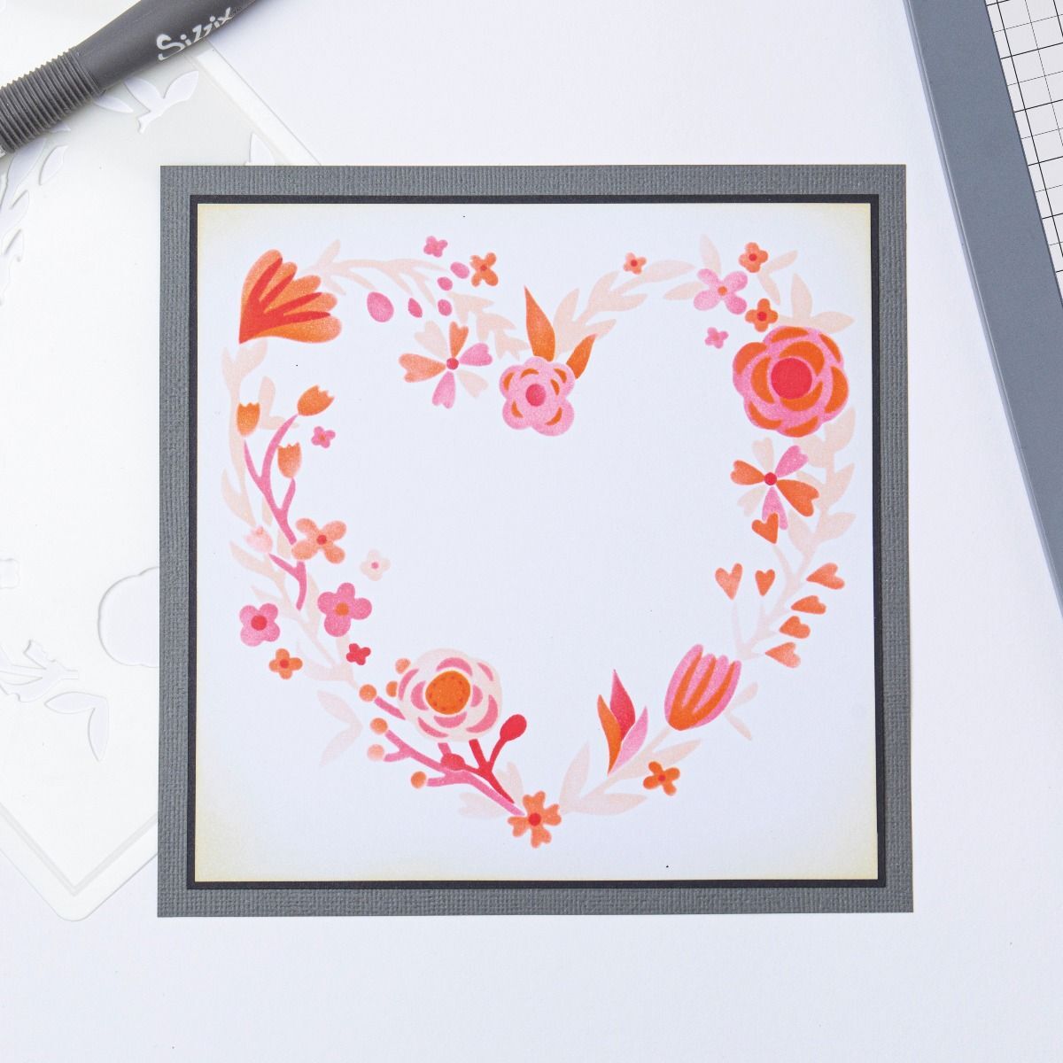 Heart Wreath, Layered Stencils