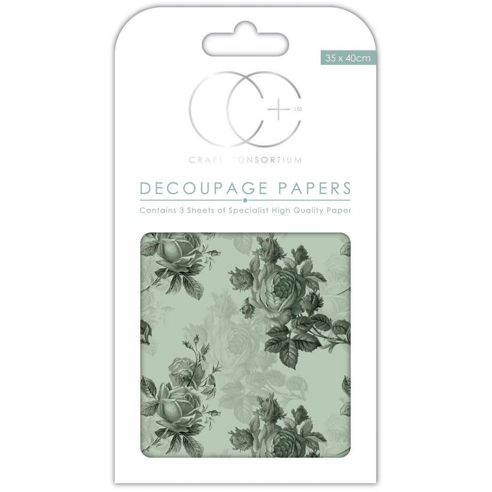 3 Pack Craft Consortium English Rose Decoupage Papers 13.75 x 15.75