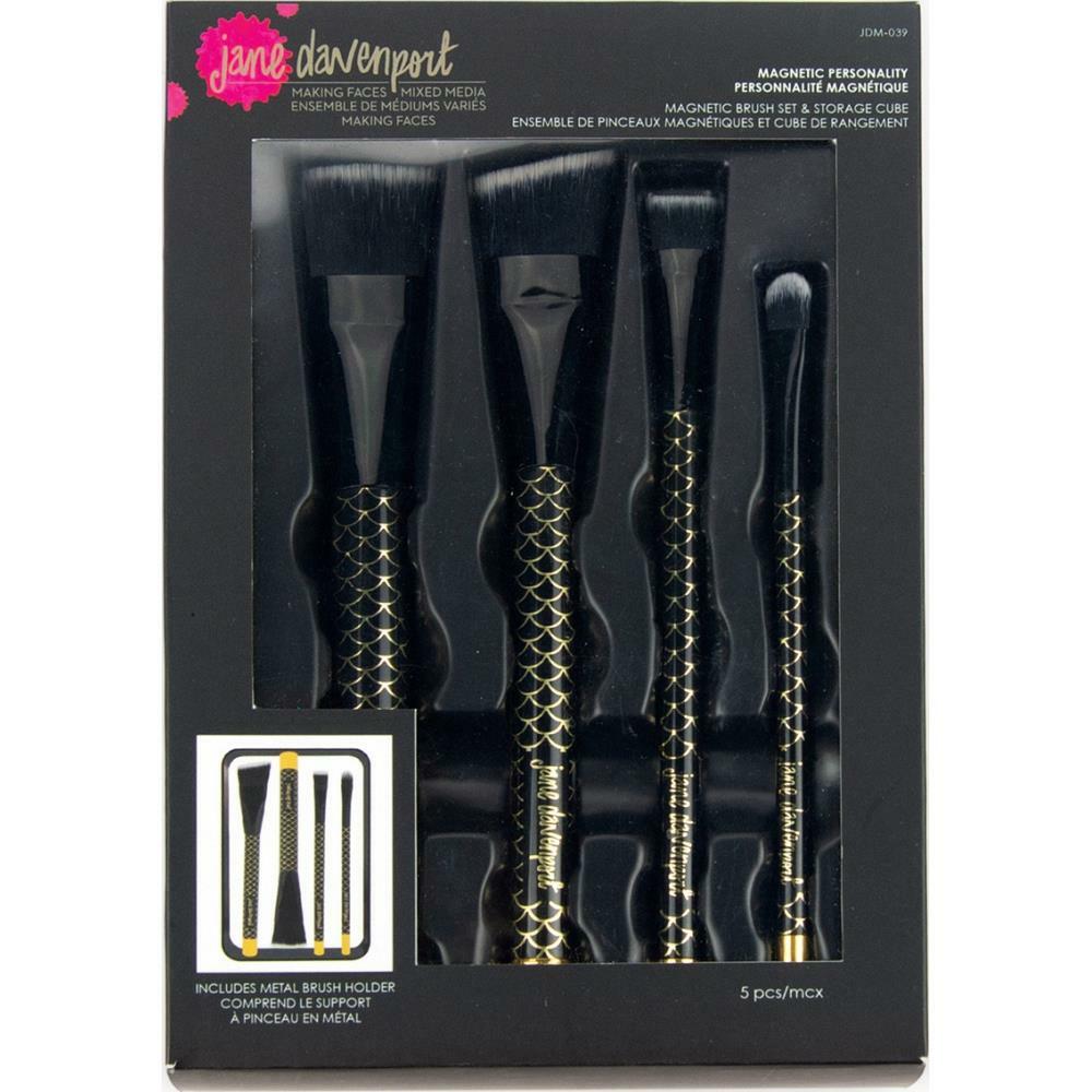New Jane Davenport Making Faces Magnetic Personality Brush Set 4 Pc Plus Cube