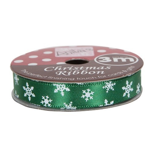 Anita's Christmas Ribbon 3mt Green Snowflake