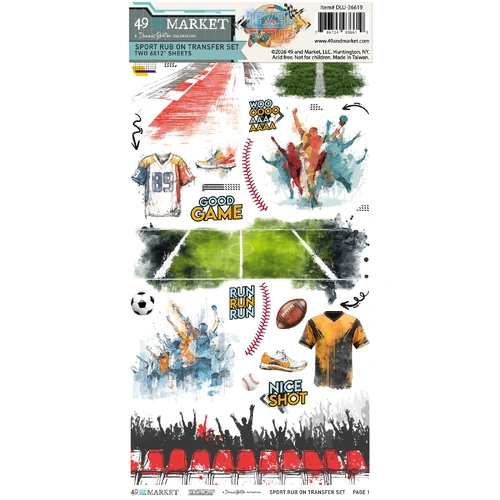 49 and Market Level Up - 6 x12 Sports Rub-on Transfer Set