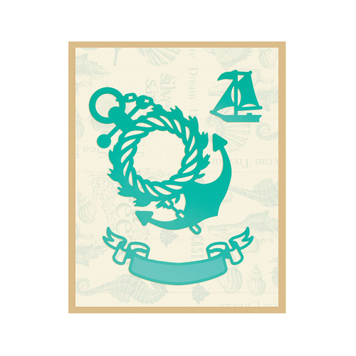 Couture Creations Sea Breeze Die Wreathed Anchor & Banner 65x75mm