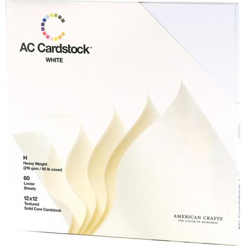 American Crafts Solid White 12" Textured Cardstock 60pk