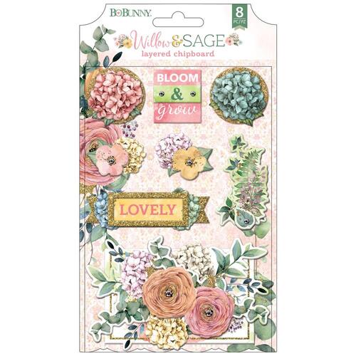 BoBunny Willow & Sage Layered Chipboard Stickers