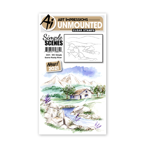 Art Impressions Watercolours Rocky River Simple Scene Stamp