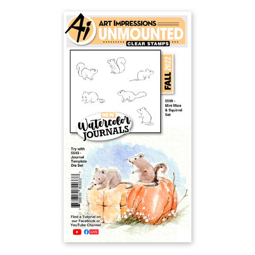 Art Impressions Watercolour Journals Mini Mice & Squirrel Stamp