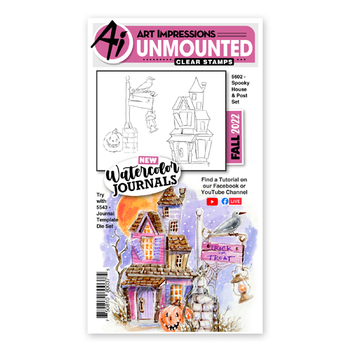 Art Impressions Watercolour Journals Spooky House & Post Stamp