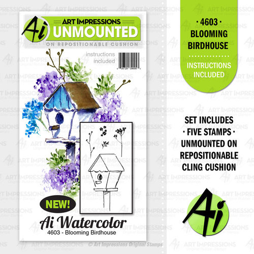 Art Impressions Watercolours Cling Stamp Blooming Birdhouse