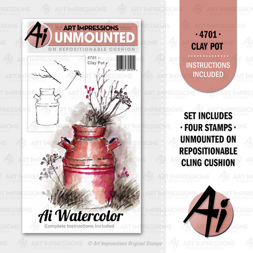 Art Impressions Watercolours Cling Stamp Clay Pot