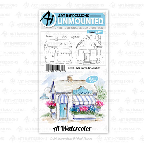 Art Impressions Watercolours Stamp Large Shops Set
