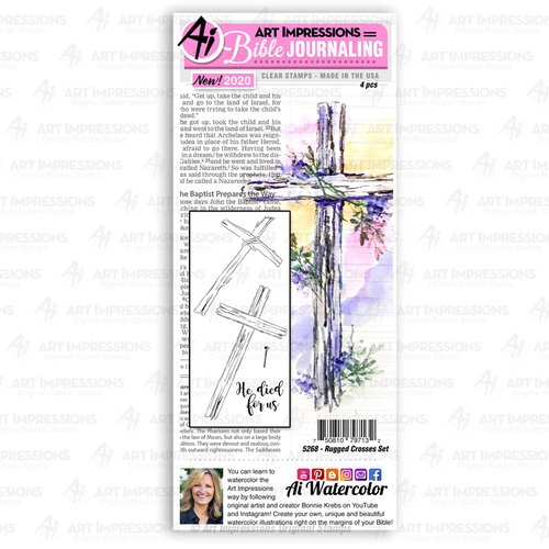 Art Impressions Watercolours Bible Journaling Stamp Rugged Crosses Set