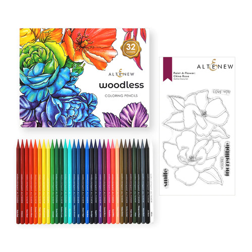 Altenew Paint-A-Flower : China Rose & Woodless Colouring Pencils Bundle