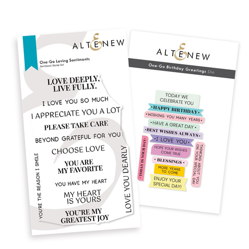 Altenew One-Go Sentiments Bundle: One-Go Loving Sentiments Stamp Set + One-Go Birthday Greetings Die