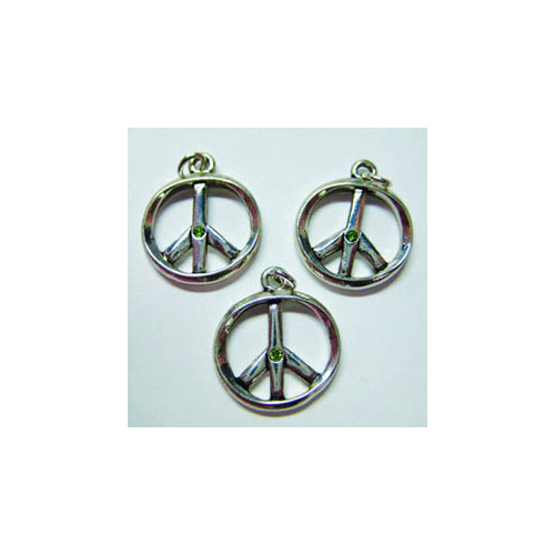 Peace Sign Charms with Peridot Swarovski Crystals 