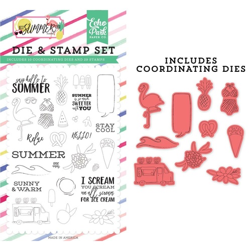Echo Park Best Summer Ever Stamp & Die Combo Set Say Hello to Summer