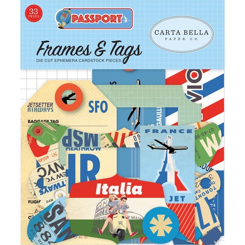 Carta Bella Passport Cardstock Diecuts Ephemera Frames & Tags 33pc