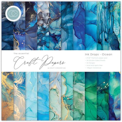 Craft Consortium Ink Drops Ocean 8" : The Essential Craft Papers Pad