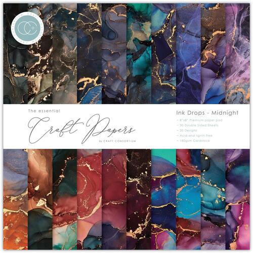 Craft Consortium Ink Drops Midnight 8" - The Essential Craft Papers Pad