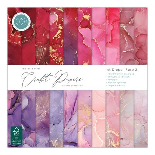 Craft Consortium The Essential Papers - Ink Drops : Rose 2 12x12"