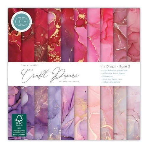 Craft Consortium The Essential Papers - Ink Drops : Rose 2 6x6"