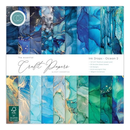 Craft Consortium The Essential Papers - Ink Drops : Ocean 2 12x12"