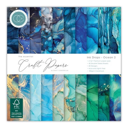 Craft Consortium The Essential Papers - Ink Drops : Ocean 2 6x6"