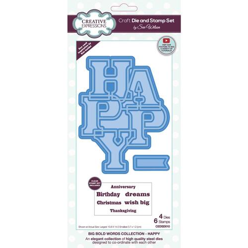 Creative Expressions Big Bold Words Happy Die & Stamp Set
