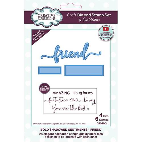 Sue Wilson Friend Bold Shadowed Sentiment Stamp & Die Set