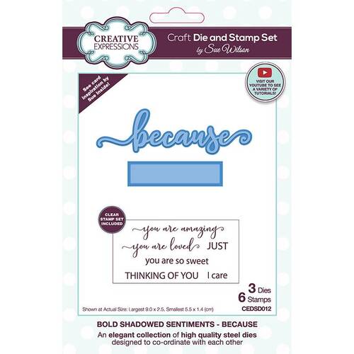 Sue Wilson Because Bold Shadowed Sentiment Stamp & Die Set