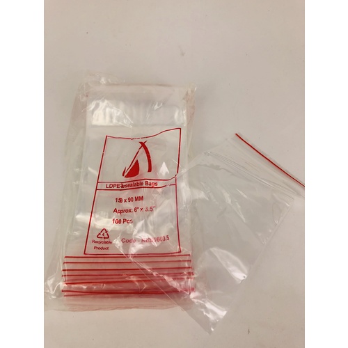 LDPE Clear Resealable Storage Bags 150x90mm 100pc