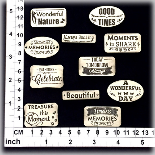 Scrapmatts Chipboard Words Scrapwords 28   11pc Burnt Cream