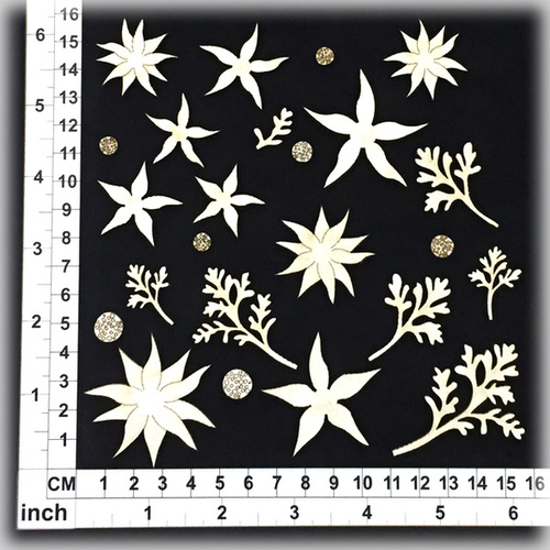 Scrapmatts Chipboard Shapes Flannel Flowers 01 7 flowers + leaves