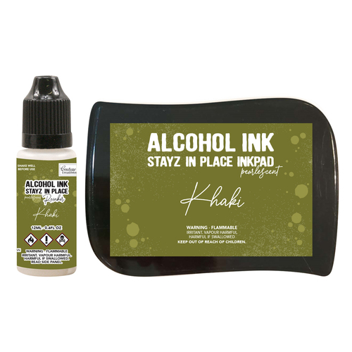 Couture Creations Khaki Pearlescent Stayz in Place Alcohol Ink Pad with 12ml reinker