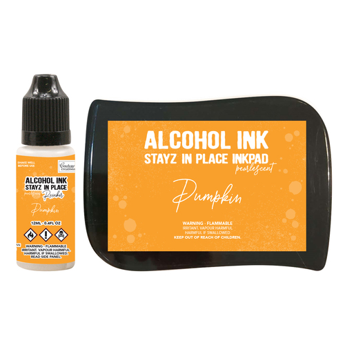 Couture Creations Pumpkin Pearlescent Stayz in Place Alcohol Ink Pad with 12ml reinker