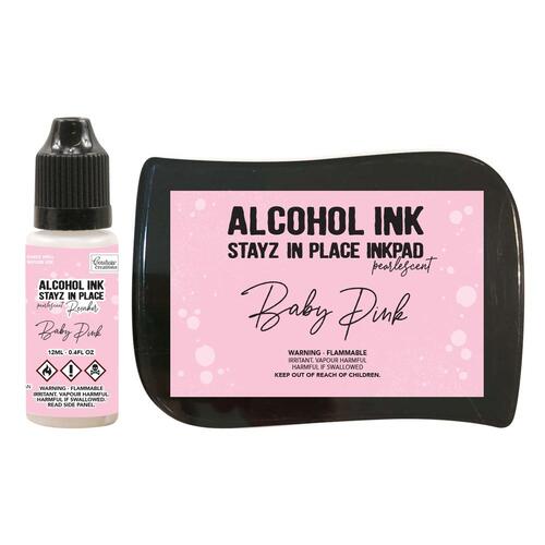 Couture Creations Baby Pink Pearlescent Stayz in Place Alcohol Ink Pad with 12ml Reinker