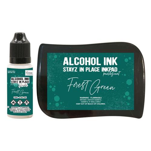 Couture Creations Forest Green Pearlescent Stayz in Place Alcohol Ink Pad with 12ml Reinker