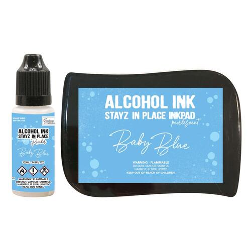 Couture Creations Baby Blue Pearlescent Stayz in Place Alcohol Ink Pad with 12ml Reinker