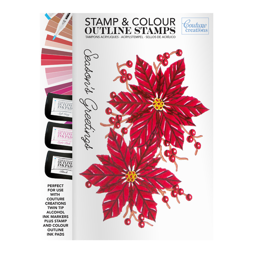 Couture Creations Poinsettia Greetings Stamp & Colour Outline Stamp