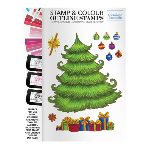 Couture Creations Christmas Tree Scene Stamp & Colour Outline Stamp
