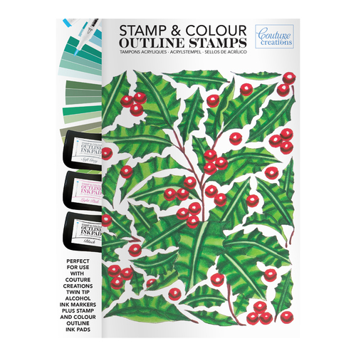 Couture Creations Holly Background Stamp & Colour Outline Stamp