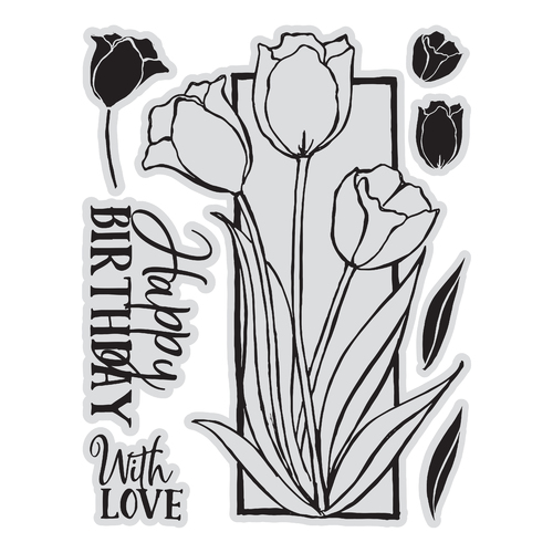 Couture Creations Framed Tulips Stamp & Colour Outline Stamps