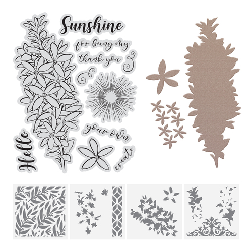 Couture Creations Box Leaf Waxflowers Stamp, Die & Stencil Set