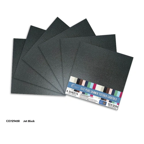 Couture Creations Pearl Shimmer 12x12" Textured Cardstock 6pk - Jet Black