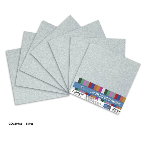 Couture Creations Laminated 12x12" Glitter Paper 7pk - Silver