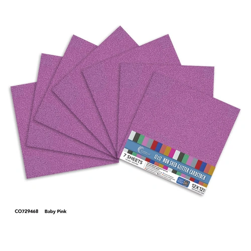 Couture Creations Laminated 12x12" Glitter Paper 7pk - Baby Pink